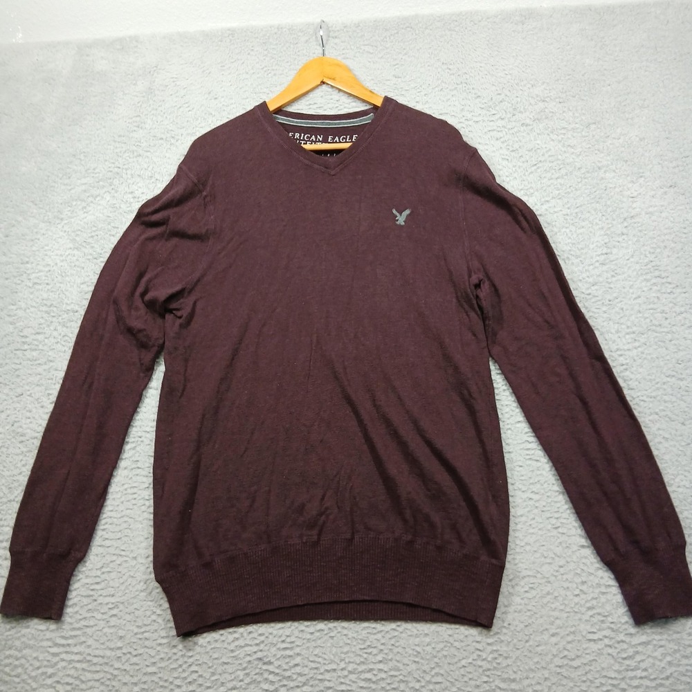 American Eagle Outfitters Sweater Mens Large Burgundy Cotton V Neck Pullover